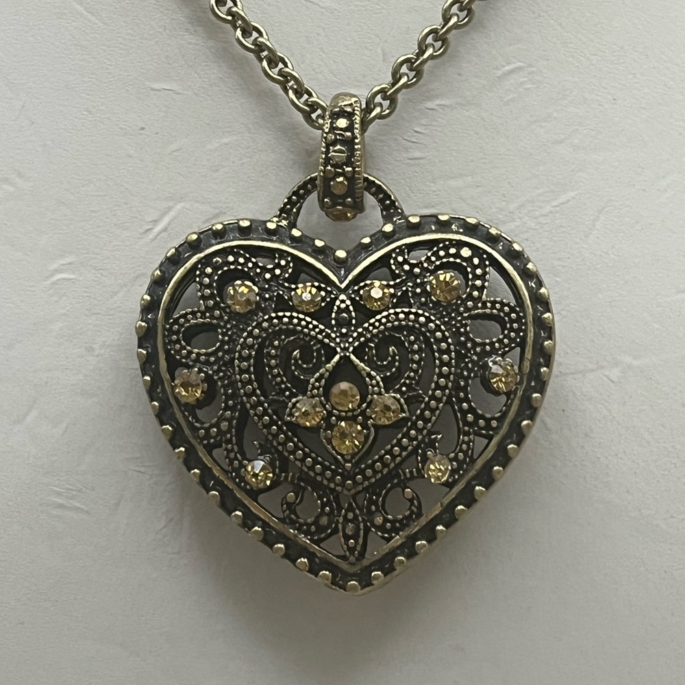 Victorian-Inspired Gold and Bronze Heart Necklace - Picture 2 of 4